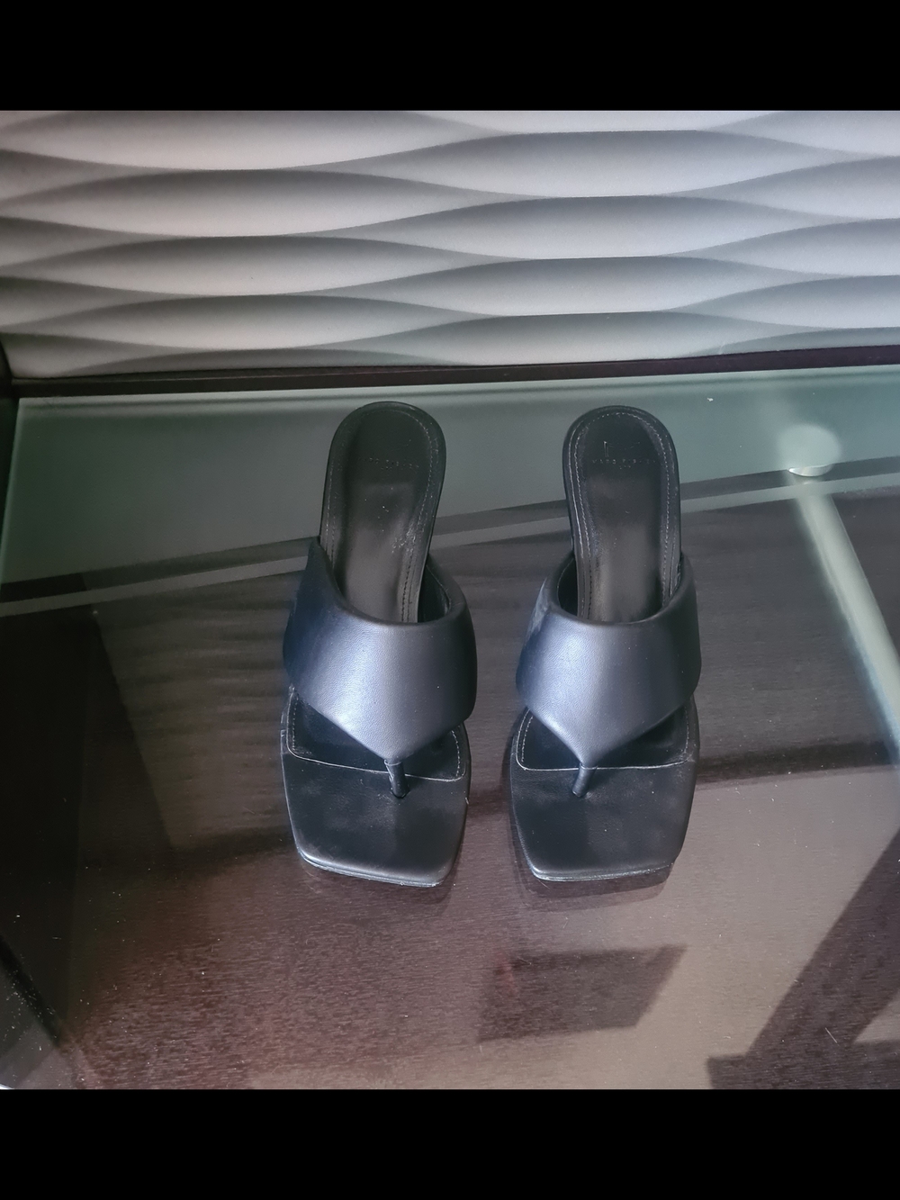 Women’s Marc Fisher Black Leather Square-Toe Slide Sandals